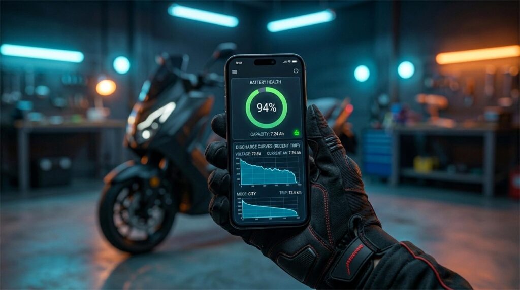 рівень заряду акумулятора для електроскутера на екрані смартфону